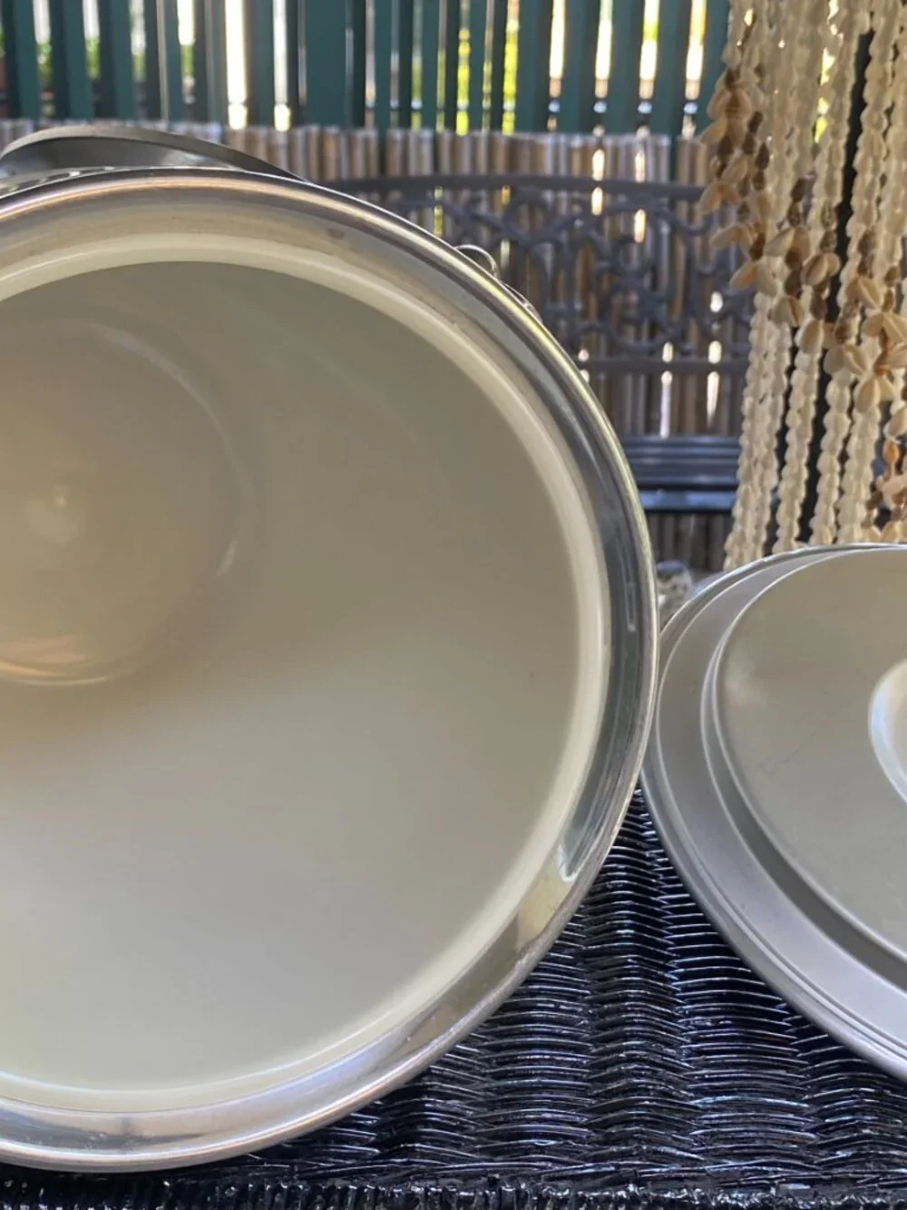 Large beautiful vintage aluminum mid-century Kromex Atomic Ice Bucket